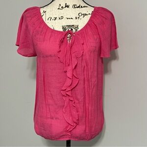 St. John's Bay Deep Pink with Ruffle front  Blouse Size PM